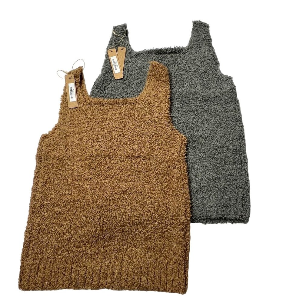 SKIMS Cozy Knit‎ Tank Top Lot of 2 Smoke Camel Girls 8/10